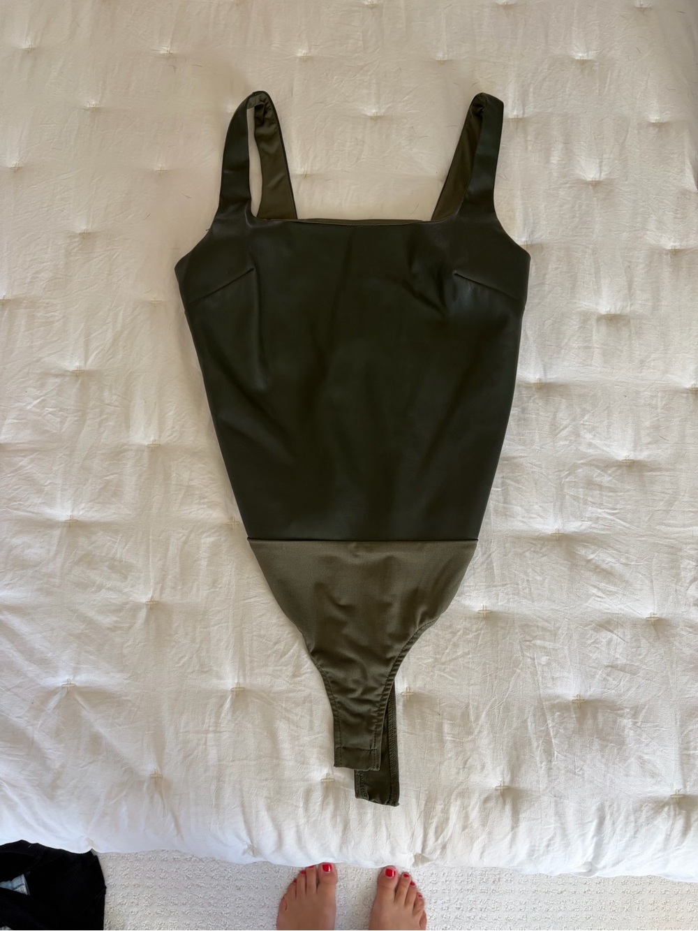 Women’s Olive Green Faux Leather Bodysuit